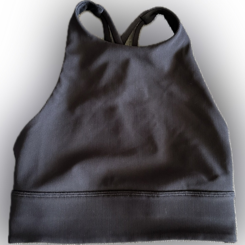 Lululemon Energy Bra High Neck Long Line Ribbed Black 2
